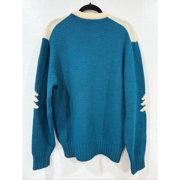 80’s Wool Christmas Sweater Teal Size L - Picture 5 of 5